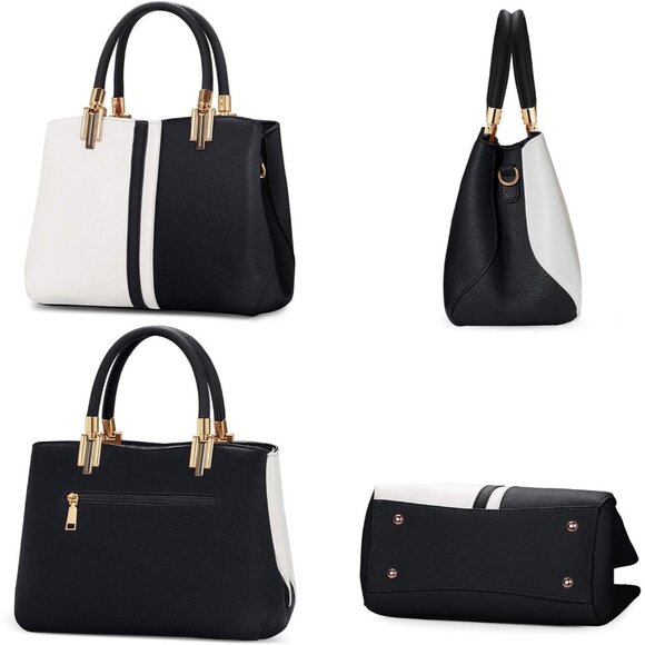 Top Handle Stitching Handbag for Women and Girls Tote Satchel Shoulder Bag - Picture 3 of 8